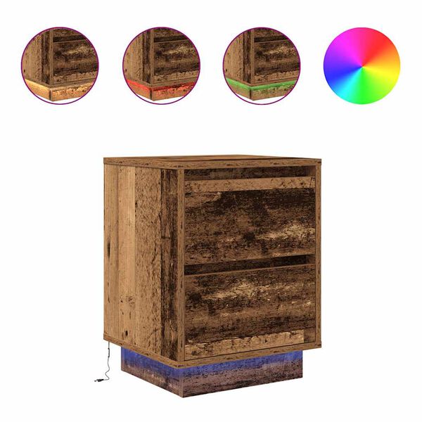 vidaXL Bedside Cabinets with LED Lights&nbsp;2 pcs Old Wood 38x34x50 cm