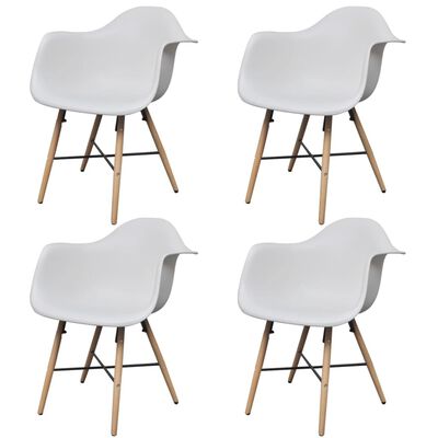 vidaXL Dining Chairs 4 pcs White Plastic and Beech Wood
