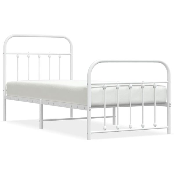 vidaXL Metal Bed Frame without Mattress with Footboard White 90x200cm