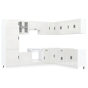 vidaXL 14 Piece Kitchen Cabinet Set Porto Gloss White Engineered Wood
