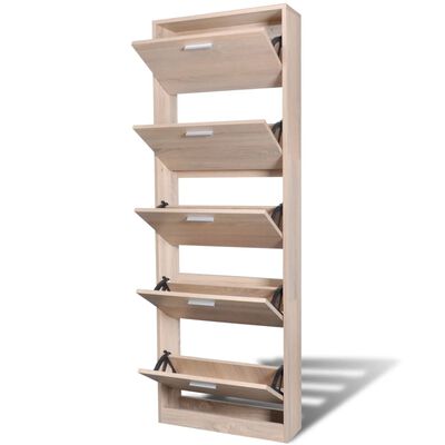 vidaXL Oak Look Wooden Shoe Cabinet with 5 Compartments