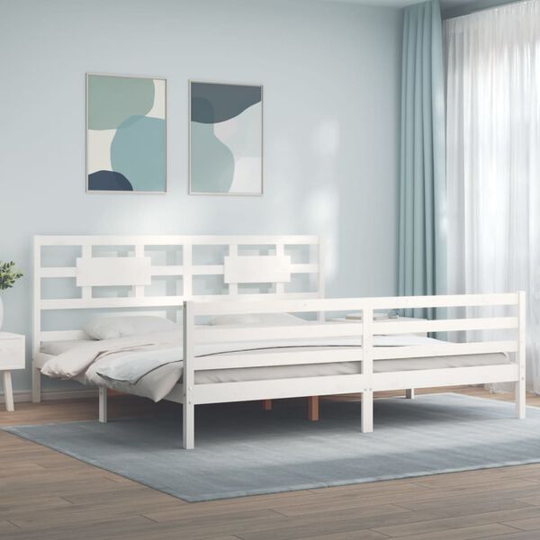 vidaXL Bed Frame without Mattress White Super King Size Solid Wood