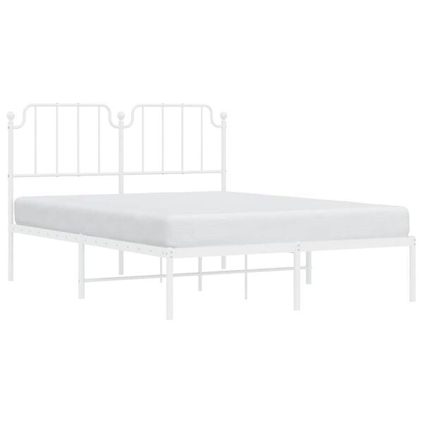 vidaXL Metal Bed Frame without Mattress with Headboard White 150x200cm