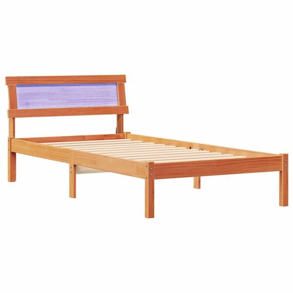 vidaXL Bed Frame with Headboard Wax Brown 100 x 200 cm Solid Pine Wood