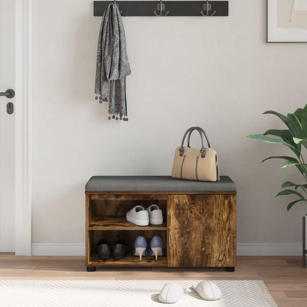 vidaXL Hall Bench with Cushion with Shelf Smoked Oak 80 x 38 x 46 cm