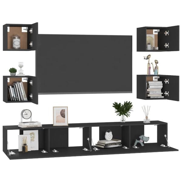 vidaXL 6 Piece TV Cabinet Set Black Engineered Wood