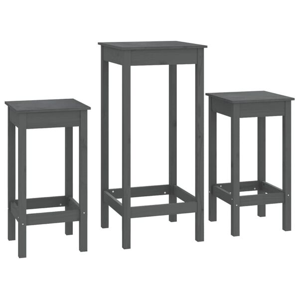 vidaXL 3 Piece Bar Set Grey Solid Wood Pine