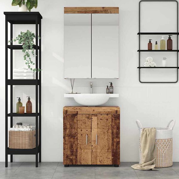 vidaXL Bathroom Furniture Set with Door TULUM Old Wood Engineered Wood