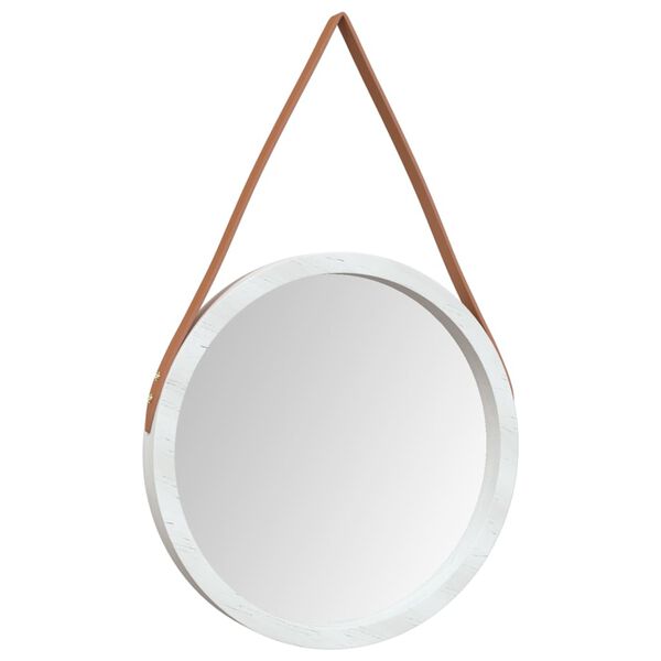 vidaXL Wall Mirror with Strap White &Oslash; 45 cm