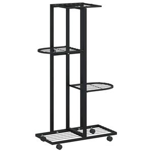 vidaXL 4-Floor Flower Stand with Wheels 44x23x80 cm Black Iron