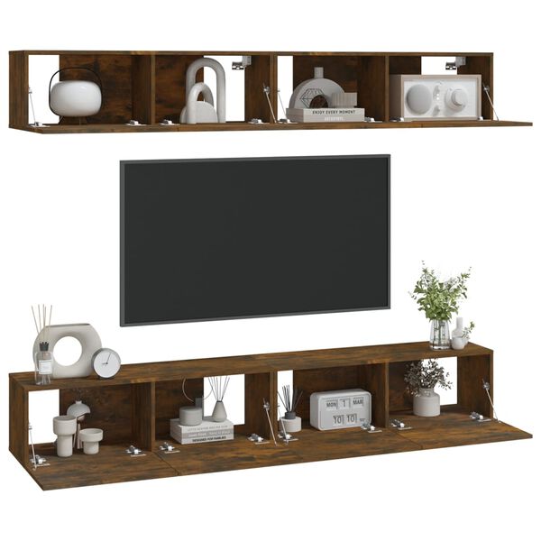 vidaXL Wall TV Cabinets 4 pcs Smoked Oak 100x30x30 cm