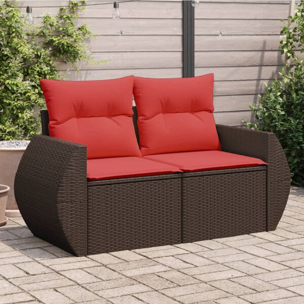vidaXL Garden Sofa with Cushions 2-Seater Brown Poly Rattan