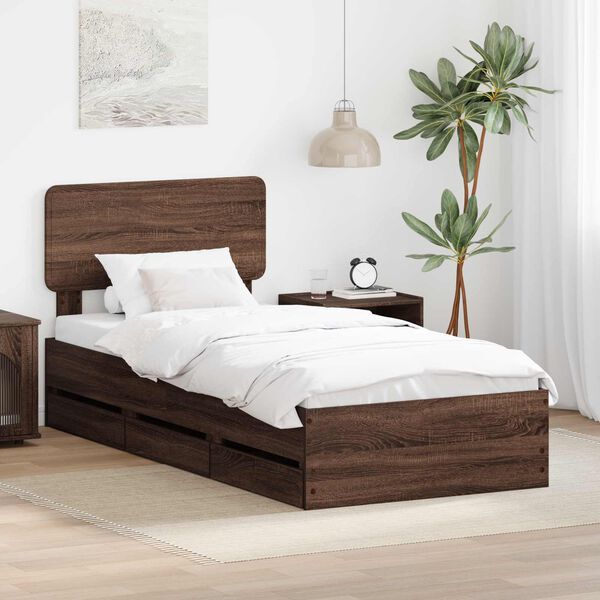 vidaXL Bed Frame with Headboard Brown Oak 75 x 190 cm Engineered Wood