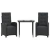 vidaXL 3 Piece Bistro Set with Cushions Black Poly Rattan