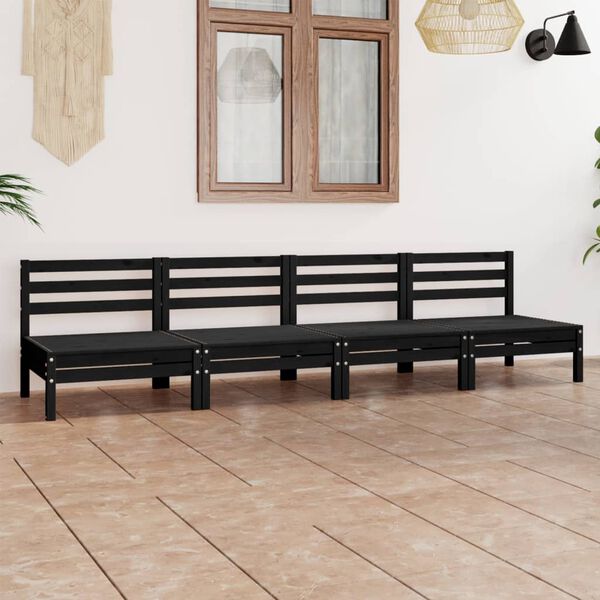 vidaXL 4 Piece Garden Lounge Set Black Solid Pinewood