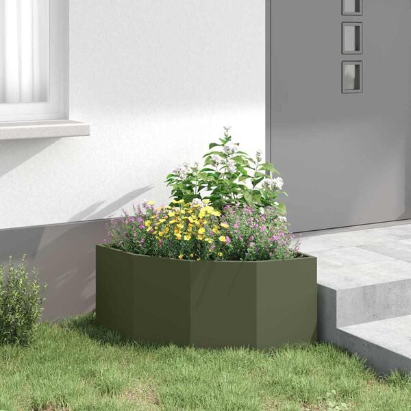 vidaXL Corner Planter Olive green 60 x 60 x 35 cm Steel