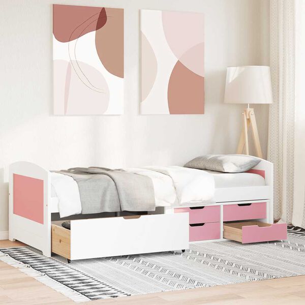 vidaXL Day Bed with 5 Drawers without Mattress IRUN White&Pink 90x200 cm