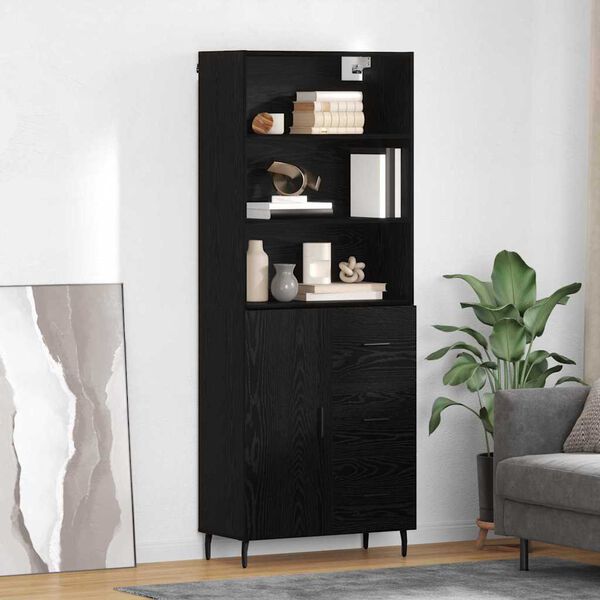 vidaXL Highboard with Drawer Black Oak 69.5 x 34 x 180 cm