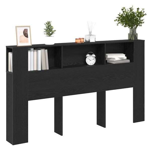 vidaXL Headboard Cabinet with Storage Black oak 180 x 18.5 x 102.5 cm