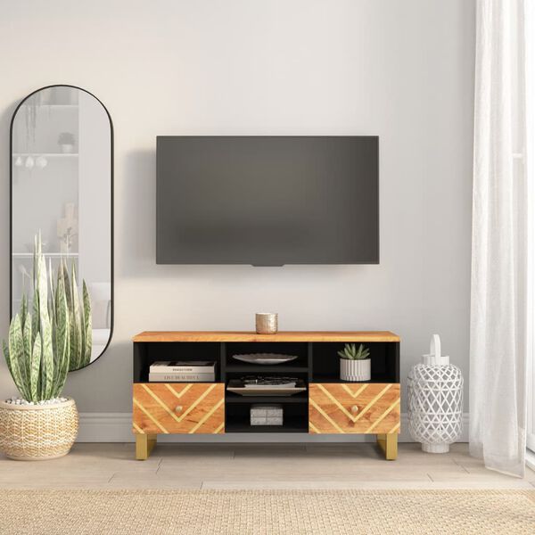 vidaXL TV Cabinet Brown and Black 100x33.5x46 cm Solid Wood Mango