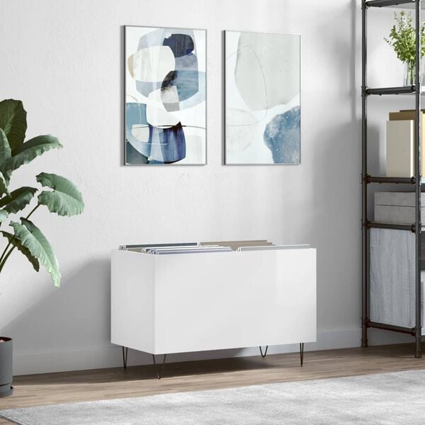 vidaXL Record Cabinet High Gloss White 74.5x38x48 cm Engineered Wood