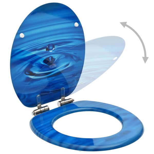 vidaXL WC Toilet Seat with Soft Close Lid MDF Blue Water Drop Design