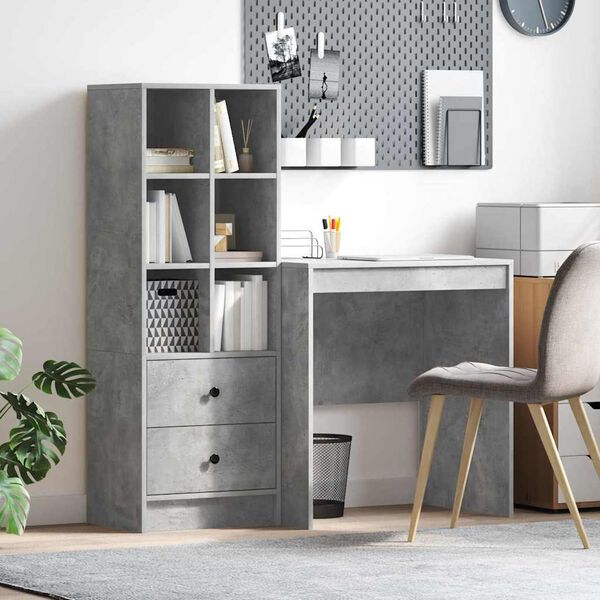 vidaXL Desk with Drawer 2 pcs Concrete Grey