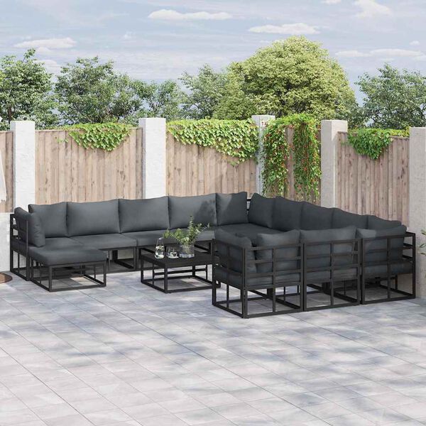 vidaXL Garden Sofa Set 13 pcs Black Aluminium