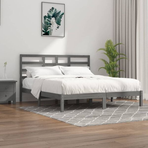 vidaXL Bed Frame without Mattress Grey Solid Wood 200x200 cm
