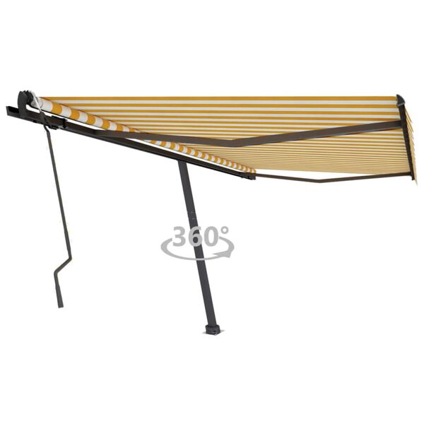 vidaXL Freestanding Manual Retractable Awning 450x300 cm Yellow/White