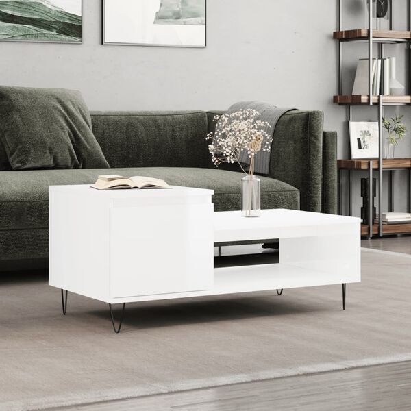 vidaXL Coffee Table High Gloss White 100x50x45 cm Engineered Wood