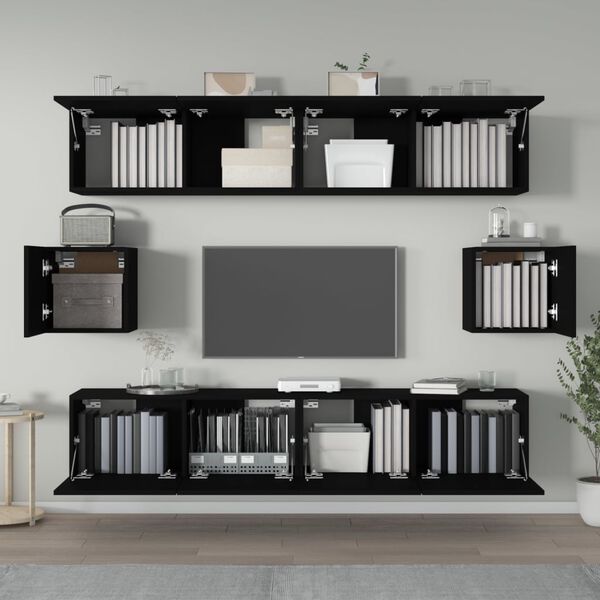 vidaXL 6 Piece TV Cabinet Set Black Engineered Wood