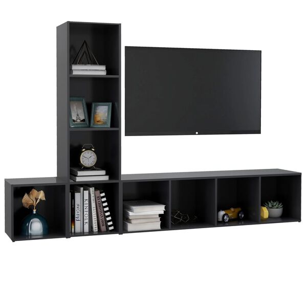 vidaXL 3 Piece TV Cabinet Set Grey Engineered Wood