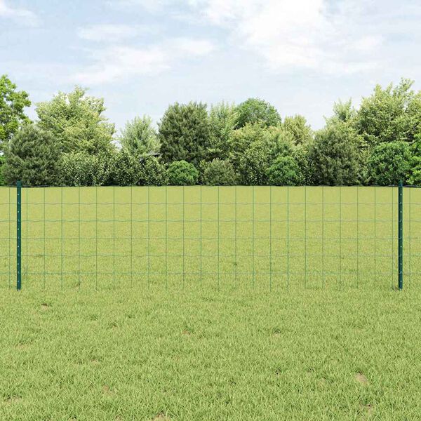 vidaXL Fence with Post Green 0.6 x 25 m Steel and PVC