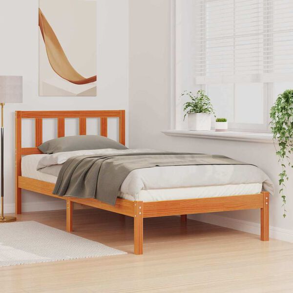 vidaXL Bed Frame with Headboard Wax Brown 80 x 200 cm Solid Pine Wood