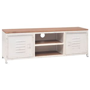 vidaXL TV Stand | White and Brown | Galvanised Steel and Solid Fir Wood | Small