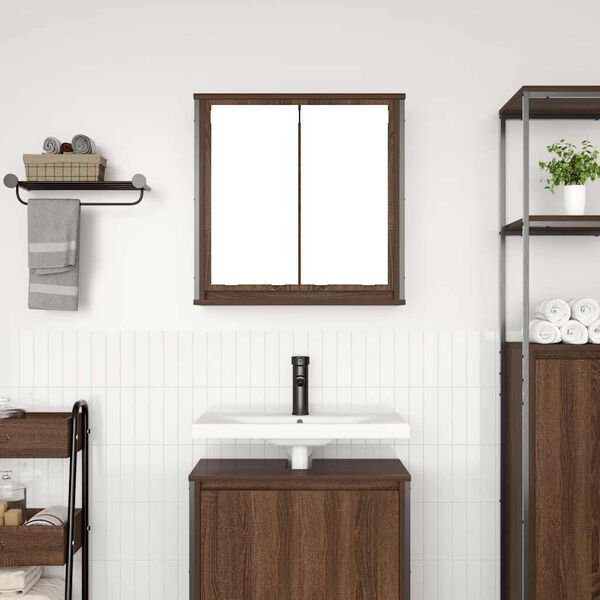 vidaXL Bathroom Wall Cabinet with Mirror Brown Oak 60x21x60 cm