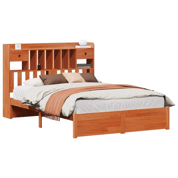 vidaXL Bookcase Bed Frame 2 pcs Wax Brown 200 x 160 cm Solid Pine Wood