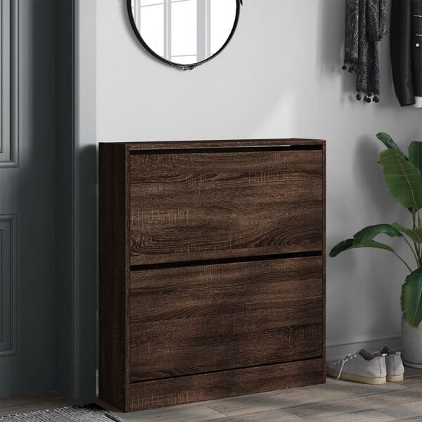 vidaXL Shoe Cabinet Brown Oak 80x21x87.5 cm Engineered Wood