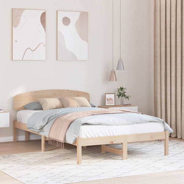 vidaXL Bed Frame with Headboard Natural 135 x 190 cm Solid Pine Wood
