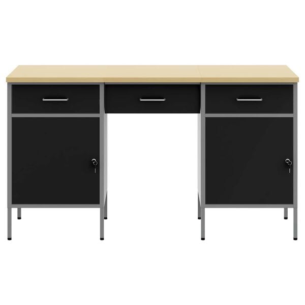 vidaXL Work Cabinet with Drawer with Lock 3 pcs Black 150 x 55 x 85 cm