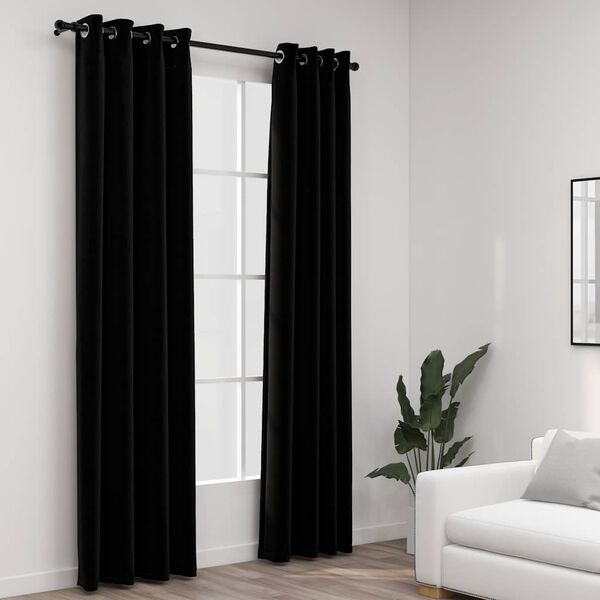 vidaXL Linen-Look Blackout Curtains with Grommets 2pcs Black 140x245cm