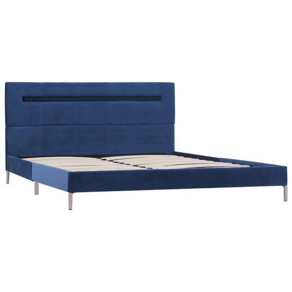 vidaXL Bed Frame with LED without Mattress Blue Fabric 135x190 cm Double