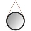vidaXL Wall Mirror with Strap Black &Oslash; 45 cm