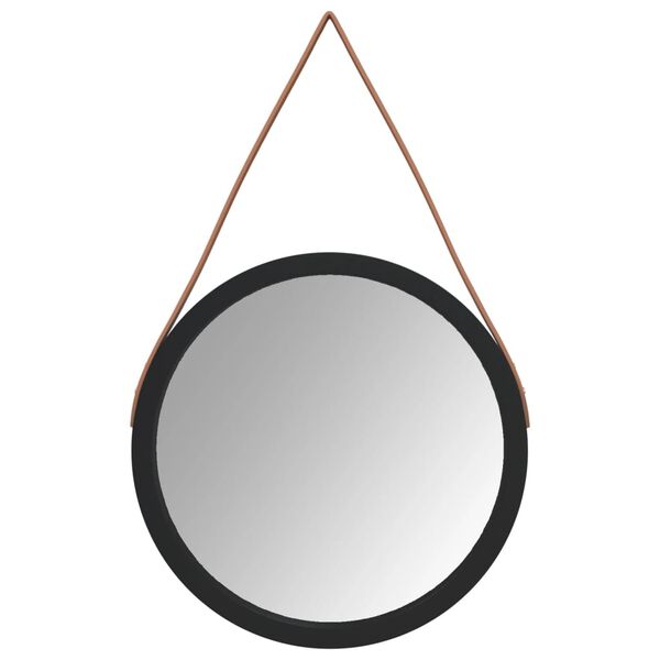 vidaXL Wall Mirror with Strap Black &Oslash; 45 cm