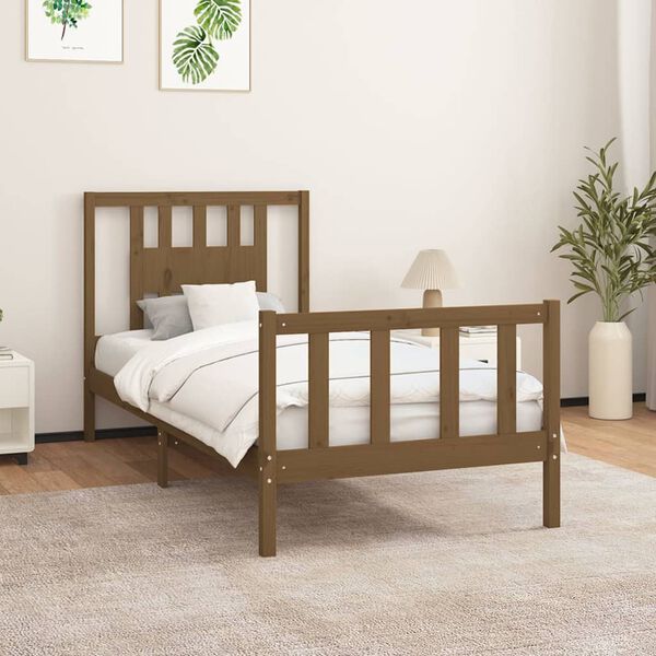 vidaXL Bed Frame without Mattress Honey Brown Solid Wood Pine 100x200 cm