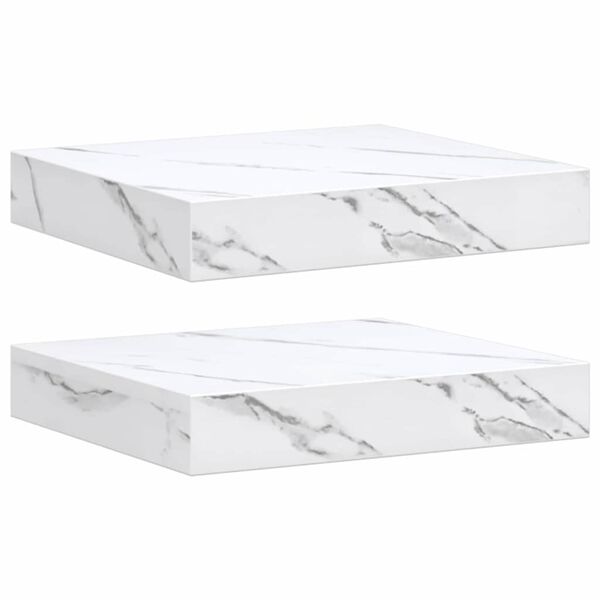 vidaXL Wall Shelf 2 pcs White Marble 23 x 23.5 x 4 cm Engineered Wood