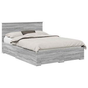 vidaXL Bed Frame with Drawer Grey Sonoma 160 x 200 cm Engineered Wood