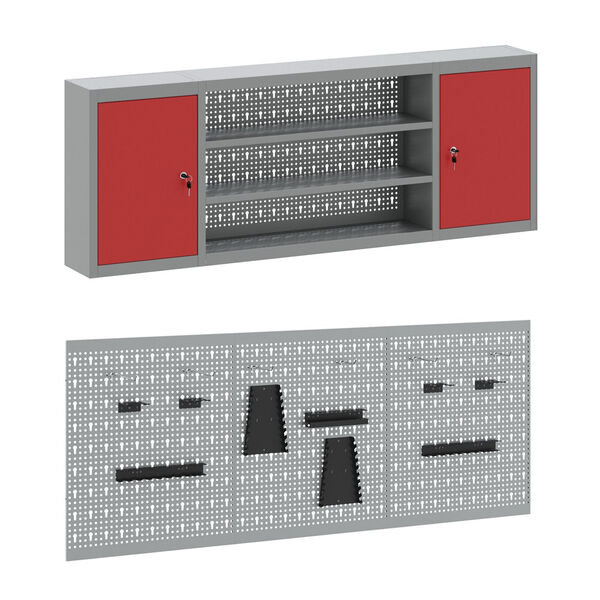 vidaXL Work Cabinet with Drawer with Lock 7 pcs Red 150 x 55 x 200 cm