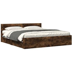 vidaXL Bed Frame with Headboard without Mattress Smoked Oak 200x200 cm